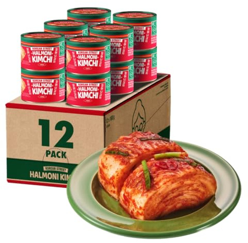 [Korean Street] Halmoni Canned Kimchi (160g x 12)- Koreanisch fermentierter Kimchi, Ohne MSG oder Künstliche Konservierungsstoffe, Authentischer Geschmack nach Großmutters Rezept