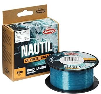 Berkley Nautil Surf Monofilamento | Línea de Pesca de Baja Elasticidad y Memoria |con lanzamientos Largos y Pesca con caña en Agua Salada o Dulce | 0,25 mm | 10,8 LB | 300 m