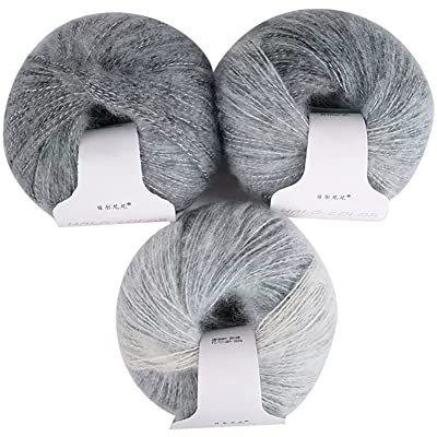 Asudaro 3Bündel Mohairwolle mit Farbverlauf zum Stricken oder Häkeln Wollgarn Faden Regenbogen weiche Wollknäuel Garn Faden lange Wolle Schafwolle Kammgarn Wollfaden DIY Schal Schal Häkelfaden Typ 10