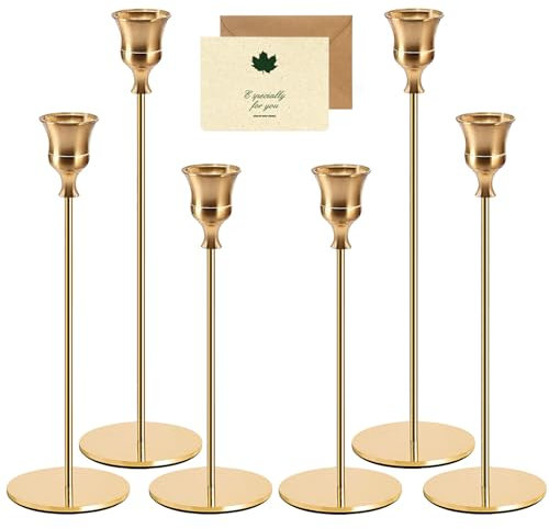 YUTUY Portacandele in metallo,Candelabro Set di 6 Oro Portacandele,per Candele Coniche,Candelabro Moderno,Candeliere da Tavolo Ornamento Decorazioni per Natale,Compleanni,Matrimoni,Halloween Regalo