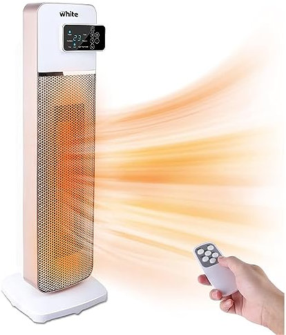White - Stufa Elettrica a Torre In Ceramica PTC, Termoventilatore 2000W Con Telecomando, Riscaldatore Elettrico 3 Livelli, Timer, Oscillazione Automatica, Display LED Touch Screen