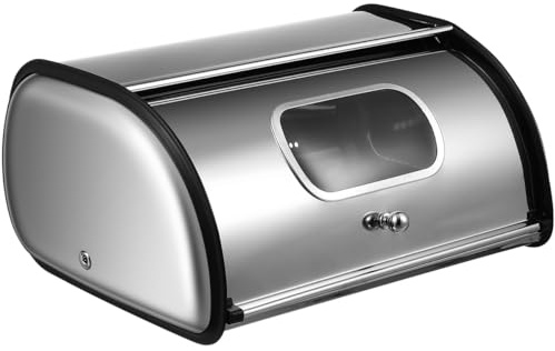 PRETYZOOM Stainless Steel Bread Storage Box Large Capacity Roll Top Bread Container for Kitchen Counter Organization 13 X 9 X 6 Inch