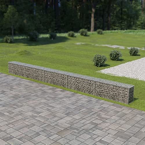 Homgoday Gabion Wall with Covers Galvanised Steel 600x30x50 cm, Gabion Basket Cage, Mesh Wire Stone Basket, Outdoor Spiral Retaining Wall, Garden Planter Gabion Raised Bed