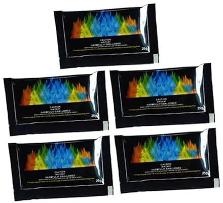 Wifehelper Paquets de Couleurs de Feu Changeants de 5 Pièces, Accessoires de Foyer Extérieur, Paquet de Flammes de Couleur de Feu de Camp Magique, Paquet de Couleurs de Feu Teintées pour Le