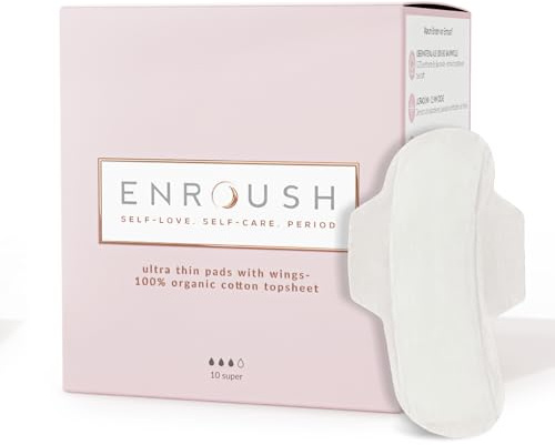 ENROUSH Organic Cotton Pads with Wings | Pure & Toxin-Free| Hypoallergenic- No Irritation & Allergies| Ultra Absorbent - No Stains| Healthy Choice for Your Body- Confort and Protection -10 pcs Super
