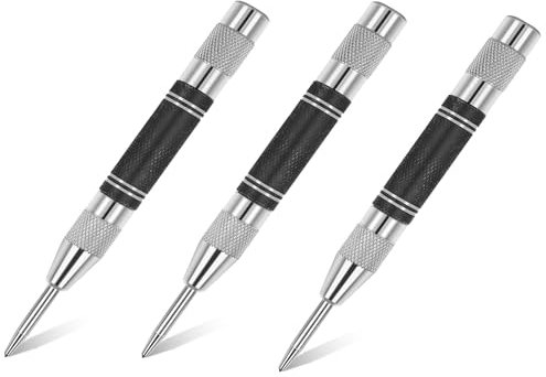 3 Pcs Automatic Center Punch, Steel Adjustable One-Handed Spring Impact Loaded Center Hole Punch, Metal Hole Punch Hand Push Tools for Machinists Glass Wood Thin Steel Sheets and More Materials