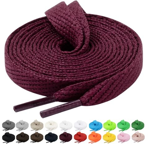 Handshop 2 Pairs 10 mm Twill Flat Shoelaces, Burgundy, 91 cm