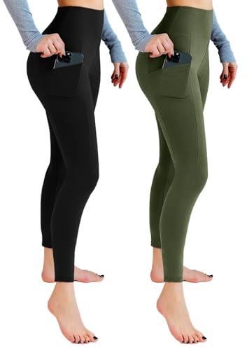 Leafigure Lot de 2 leggings de sport opaques taille haute avec poches pour entraînement, sport, yoga, course à pied
