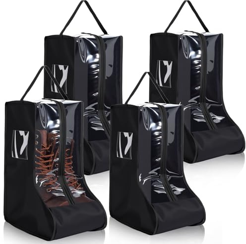 Sanwuta 4 Pcs Black Portable Boots Bag for Cowboy Boots Tall Boot Storage Bags Portable Waterproof Protector Tools for Travel and Daily Wardrobe Shoe Cabinet and Other Home
