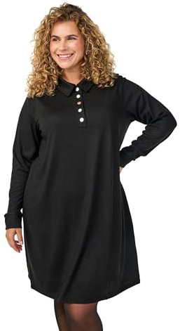 Zizzi Robe polo à manches longues pour femme - Grandes tailles - Boutons - Tailles 42-64, Noir , 54-56 grande taille