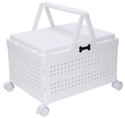 Geyecete Outdoor Dog Toy Bin dog toy box with lid with Handle & wheels | Outdoor Toy Box dog toy basket Pet home,outdoor multifunctional storage box,foldable storage portable miscellaneous-White