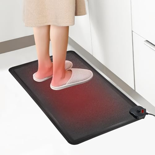 Tappetino riscaldato anti affaticamento, caldo e confortevole, resistente per casa, cucina, ufficio, riscaldamento in piedi tutto il giorno, antiscivolo, facile da pulire, impermeabile, nero