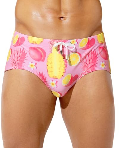 Casey Kevin Slip de Bain Homme avec Imprimé Maillot de Bain Homme Cordon Serrage Réglable Rapide Swim Briefs Slips pour Plage Piscine