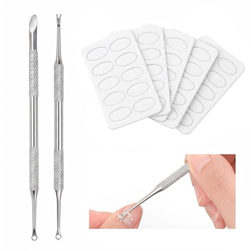 2 Stück Nagelhautschieber Doppelkopf, Nagelhautentferner mit 5 Blatt Sandpapier für Maniküre Pediküre