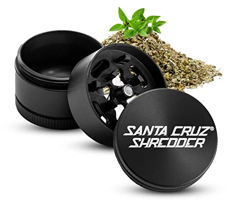 Santa Cruz Shredder Molinillo de hierbas de 3 piezas mediano de 2 1/8 pulgadas de agarre superior y aluminio (negro)