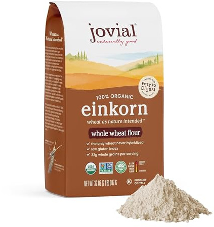 Jovial Organic Einkorn Whole Wheat Flour - Bread Baking Flour for Sourdough, High Protein, Non-GMO, Organic Pizza & Pasta Flour, European Italian Flour, Glyphosate Free - 32 Oz
