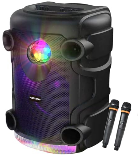 Vocal-Star Portable Disco Party PA Speaker System with Bluetooth, Bass & Treble,Led Light Effect, USB & Aux Input for MP3, 12 300w & 2 Wireless Microphones (VS-DSPA)