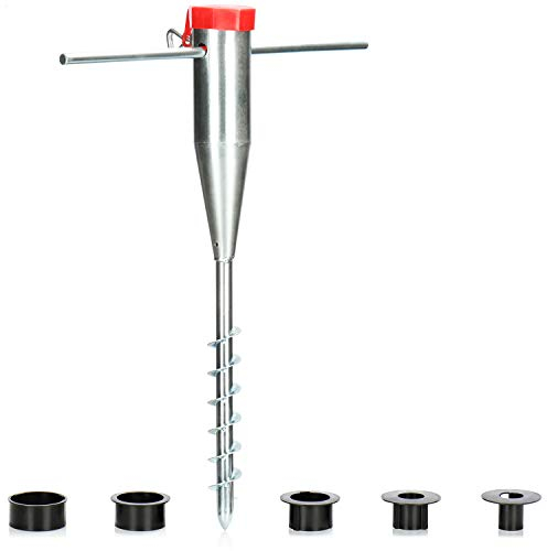 com-four® Sonnenschirmhalter aus Stahl - Bodenhülse für den Garten - Standfuß für Schirme und Wäschespinnen - Schirmständer mit Eindrehstange - Erdspieß, Stockdurchmesser: 25-60 mm (silberfarben)