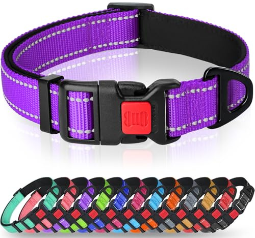 Taglory Reflekterande hundhalsband i nylon med säkerhetsspänne, justerbara husdjurshalsband med mjuk neoprenstoppning för små och medelstora hundar