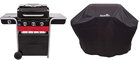 Char-Broil Gas2Coal® 330 Hybrid Grill - 3 Brenner Gas & Kohlegrill mit Seitenbrenner, Schwarz. & 140766 Wetterschutzhaube