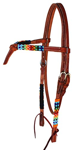 CHALLENGER Horse-Show-Zaumzeug, Western-Leder, mit Perlen besetzt, geknotet, 79RT04HB