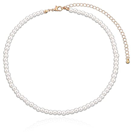 Ushiny Boho Perlenkette Modeschmuck Weiß Collier Kleine Perlen Choker Halskette für Damen