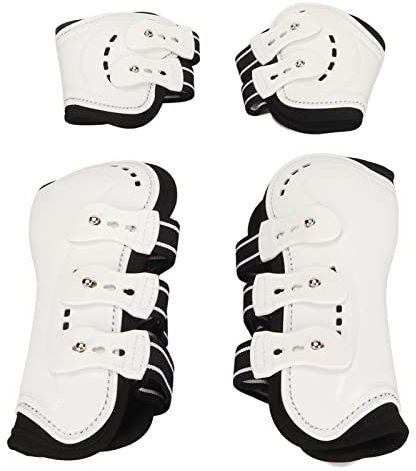 Gamaschen Pferd, Atmungsaktiv Pferdesportgamaschen Stallgamaschen Bandagen Neopren Pferdesehnenbandage Reitzubehör für Springreiten, Reiten, Events, Dressur, Weiß