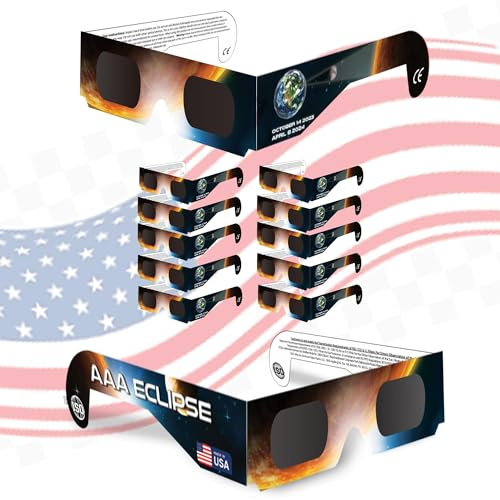 AAA Eclipse [12 PACK Solar Eclipse Glasses - AAS Approved 2026 - Made in USA - ISO Certified 12312-2 & CE Certified Lunette Eclipse Solaire