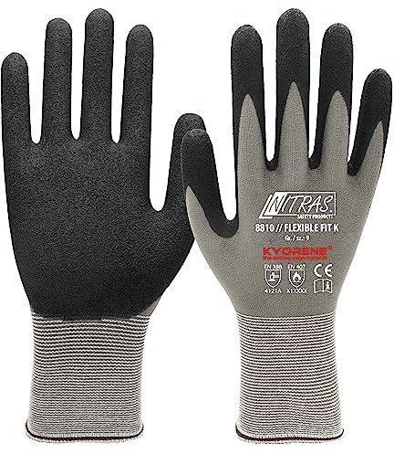 Nitras 8810 FLEXIBLE FIT K (12 Paar) Arbeitshandschuhe - Schutz-Handschuhe für die Arbeit - EN 388 - Grau/Schwarz (9)