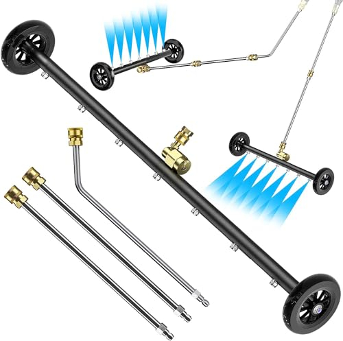 2-in-1 undercarriage Pressure Washer Attachment,24 Inch Pressure Washer Water Broom with 7 Nozzles,Under Car Washer Cleaner with 3 Pieces Extension Wand,4000 PSI (Black 24)