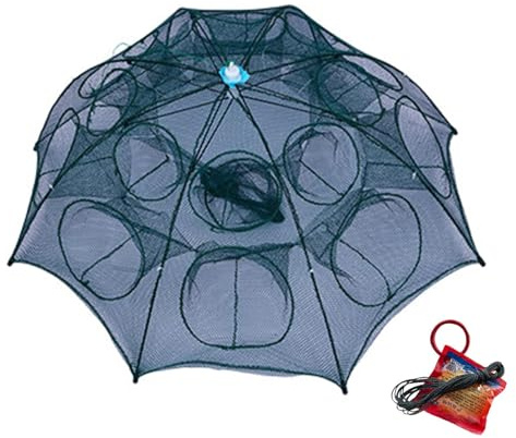 Trampa de pesca | Malla de nailon plegable con cuerda | Red de aterrizaje de peces, red de fundición de paraguas para camarones, cangrejos, cangrejos de río, cangrejos de cangrejo y cangre