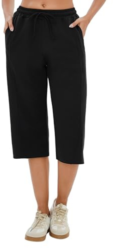 Jahetuul Pantaloni Jogging Donna 3/4 Casual Sportivi Pantaloni Jogging Estate Fitness Pantaloni Estivi per Ragazze Capri Estate Capri in Cotone Nero XL