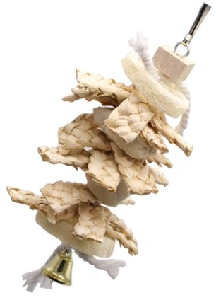 Milisten Jouet Suspendu pour Perroquet Balançoire Paille De Luffa Tricotée Anneau Et Cloche Accessoire pour Oiseau Jouet Molaire pour Cage Ou Jardin Beige