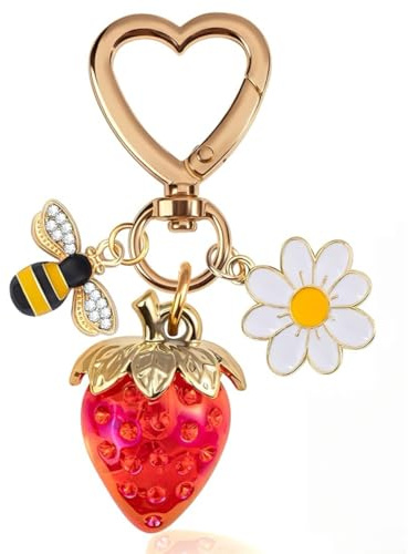 GONZTEL 1 Porte-Clé Femme Charmant Fraise, Bijoux de Sac, Grigri Sac à Main, Porte-Clé Cœur, Accessoire Élégant pour Clés et Sacs (Idéal Cadeau)