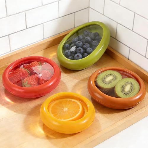 MUNTE 4 pezzi per frutta e verdura, contenitore per pomodori, contenitore per frutta con pellicola elastica, riutilizzabile per limoni, pomodori, cipolle, mele