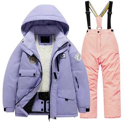 Generisch Combinaison de ski pour enfant - Avec poche polaire - Veste et pantalon d'hiver coupe-vent - Snowboard - Unisexe - Pour l'hiver, Rose, 4-6 ans