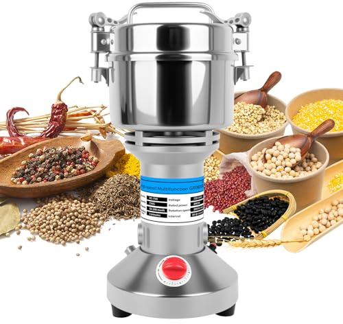 Grain Mill for Kitchen, Home Flour Grinder with Stainless Steel Chamber, Electric Milling Machine for Rice, Spices, Beans, Grains & Nuts (750g)
