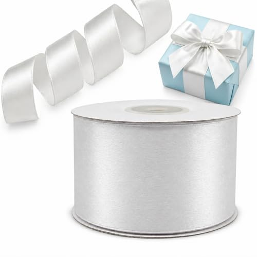 Decoraparty Nastro Bianco 50 mm in Doppio Raso da 25 Metri Lunghezza, Nastrino Spessore 5 cm per Matrimonio, Battesimo Natale, Capodanno, Bomboniera, Idea Regalo