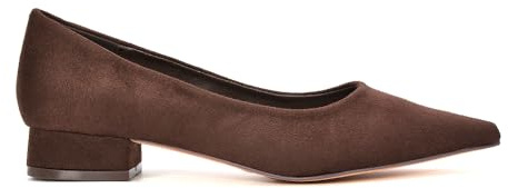 ESSEX GLAM Womens Slip-On Block Heel Court Shoes – Low Heeled Pointed Toe Pumps for Work, Wedding or Occasion Size 3-8 (Brown, UK Footwear Size System, Adult, Women, Numeric, Medium, 5)