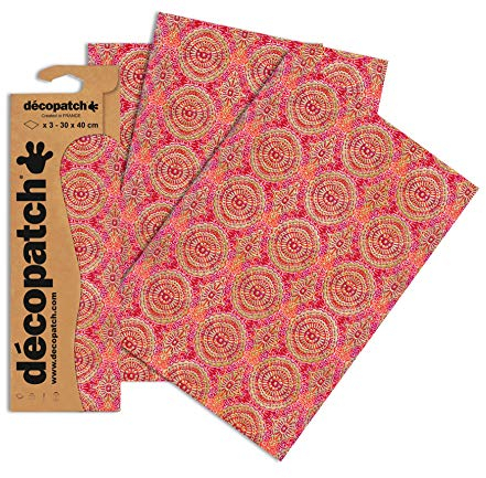 Decopatch Papier No. 393 (rot Kreisornament gold, 395 x 298 mm) 3er Pack