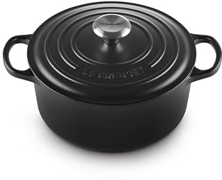 LE CREUSET Signature Enamelled Cast Iron Round Casserole Dish With Lid, 24 cm, 4.2 Litres, Matte Black, 21177240002430