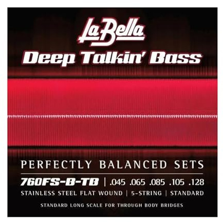 La Bella 760FS-B-TB Deep Talkin' Stainless Steel Flat Wound - Standard, Through Body Bass Guitar Strings 45-128