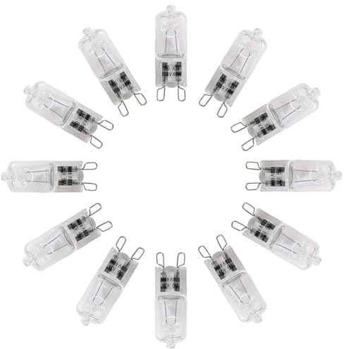 Snnalosses Appliance Light G9 Bulb, 120V 40W Halogen Small Light Bulb for Microwave,Chandeliers, Pendants, Cabinet Lights, Bathroom, 2 Pin Base JC T4 Type,Warm White, Dimmable,12 Pack