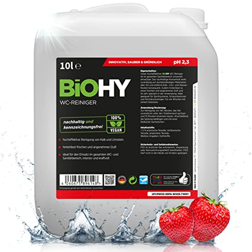 BiOHY WC-Reiniger (10 Liter Kanister) | Bio Toilettenreiniger mit frischem Schaum | EXTRA STARK | Badreiniger Gel wirkt effektiv gegen Kalk & Urin | säubert die Toilette blitzschnell