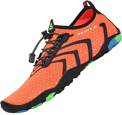 SAGUARO Badeschuhe Damen Herren Wasserschuhe Schwimmschuhe Schnelltrocken Aquaschuhe Strandschuhe Leicht Neoprenschuhe Surfschuhe rutschfeste Tauchschuhe Wassersportschuhe Stil 3:Orange Gr.43 EU