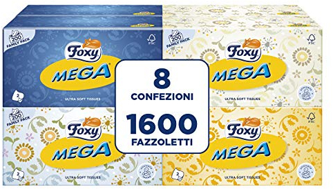 Foxy Mega Taschentücher in Box | 8 Box mit 200 Taschentüchern 2-lagig | 4 | 100% FSC®-zertifiziertes Papier | 100% recycelbar