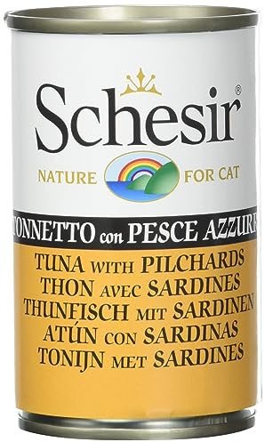Schesir, Comida Húmeda para Gatos Adultos, Sabor Bacoreta con Pescado Azul, Preparado en Gelatina Blanda - Total 0,84 kg (6 latas x 140 gr)