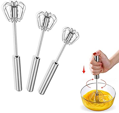 Halbautomatischer Schneebesen, 3 PCS Schneebesen Edelstahl für die Küche,Schneebesen Rührbesen Für Mischen,Schneebesen Aus Edelstahl,Mini Schneebesen,Schneebesen Set,Rotierender Küchengeräteschläger
