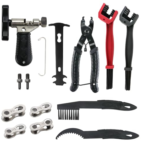 VonLux Fahrrad Kettenwerkzeug Kit, Fahrradketten-Reparatur Werkzeug Set mit Kettennieter Fahrrad & Kettenlehre & Fahrrad Reinigungsbürste & 4Paar fehlende Fahrradglieder & Splitterschneider