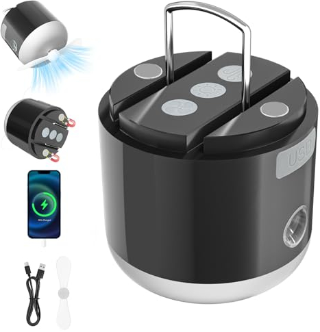 Campinglampe LED, AOMEES Camping Laterne USB Aufladbar mit Ventilator, Spray, IPX5 Wasserdicht Mini Zeltlampe Magnetische Camping Licht mit Haken für Wandern